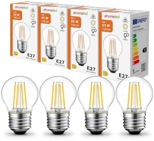 E27 LED G45 Mini Glühbirne 6W ersetzt 55W Glühlampe, Warmweiß 2700K 4 Stück