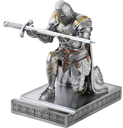 NCQIXIAO Mittelalterlicher Templer Avantgarde Offizier Ritter Stifthalter Stiftständer Schreibtisch Organisatoren und Zubehör Harz Handy Ständer als Geschenk für Büro und Home Office