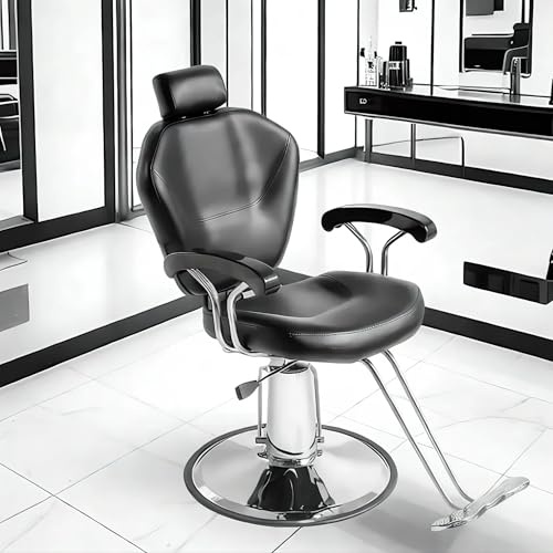 Joiemebi Silla de Peluquería Reclinable Hidráulica de Piel Sintética De 360° con Reposapiés Cromado para Salón Profesional Y Hogar, 90 x 65 x 100 cm, Negro