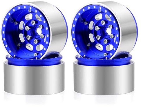 ZHRCFUN 4 Stück 1.9 Beadlock Felgen Blau für SCX10 TRX4 1/10 | 1.9 Beadlock Rims, Blue, CNC, SCX10, TRX4, 1/10 Crawler, 4Pcs
