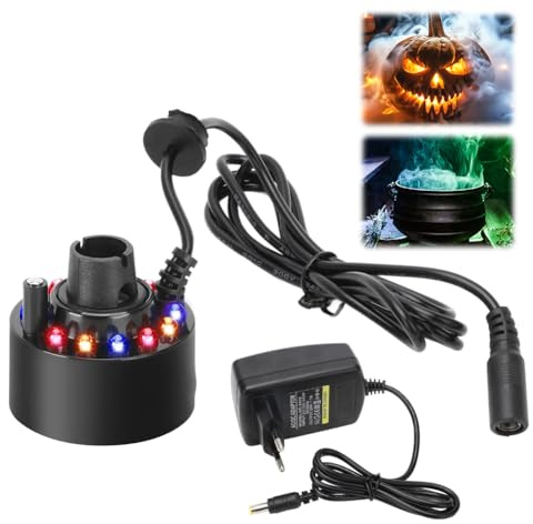 DASIAUTOEM Ultraschall Vernebler, Mini Nebelmaschine, LED Wasser Vernebler, 12 LED Fogger Multicolor Zerstäuber für Halloween Pumpkin Deko Teich Brunnen