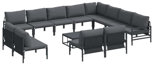 vidaXL Garden Sofa Set 13 pcs Anthracite Steel, Stylish Outdoor Set, Flexible Furnishing, Durable Garden Seating, Modern Patio Essentials, Weather-Resistant Loungers, Comfort