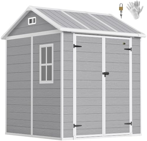 Outsunny Gerätehaus 2,91m² mit Satteldach Boden 181 x 181 x 220 cm Grau | Geräteschuppen, Abschließbare Tür, Wetterfest, Gartenhaus Kunststoff, Mit Fenster, Outdoor Garten Schuppen
