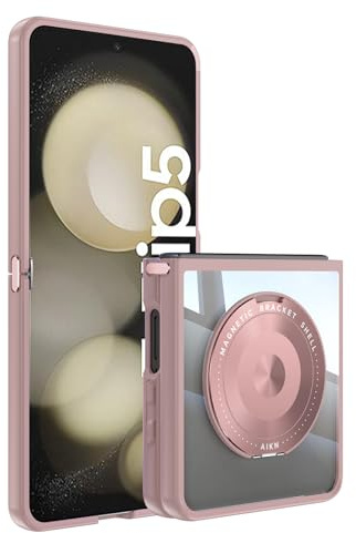 Asuwish Handyhülle für Samsung Galaxy Z Flip 5 5G Hülle Kompatibel mit MagSafe Schutzfolie und Magnetisch Ring Ständer ZFlip5 Z5 ZFlip Flip5 Slim Durchsichtig Handy Hüllen Schutzhülle Phone Case Rosa