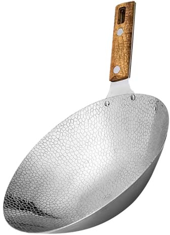 Homoyoyo Weihnachten Mottoparty Edelstahl Kochpfanne mit Holzgriff, Silber | Herd und Eier, Hohe Schräge Seiten, Tiefer Boden, Hängelochdesign, Glatte Oberfläche, 1 Stück