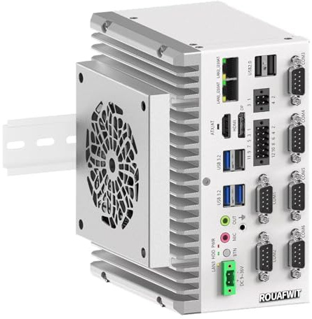 ROUAFWIT Industrie Mini PC Lüfterlos Fanless Embedded Computer i3 1215U Dual LAN 6COM 8Pin GPIO 4USB3.2 DP+HD 4K Display Auto Power On DDR4 32G RAM 1TB SSD
