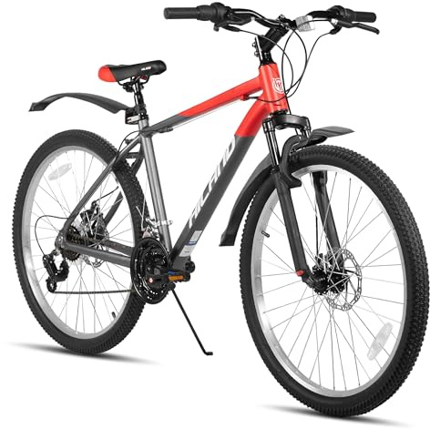 Hiland 26 27,5 29 Zoll Mountainbike 18 Gänge, Federgabel, Aluminiumrahmen MTB Fahrrad für Männer Frauen, mit Scheibenbremse, Schwarz/Blau/Orange