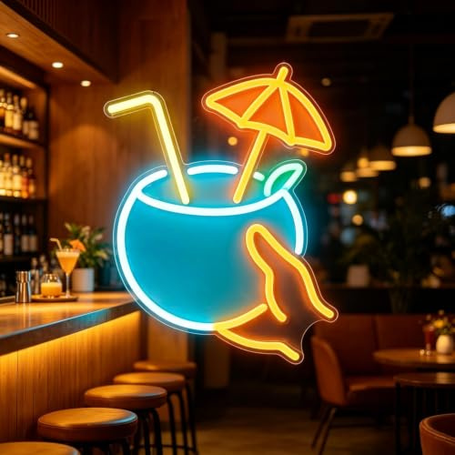 Coconut Neon Sign, Summer Tropical Drink Neon Light, LED Wall Sign | for Home Kitchen, Beach Bar, Pub, Cafe and Sandbeach Beverage Shop