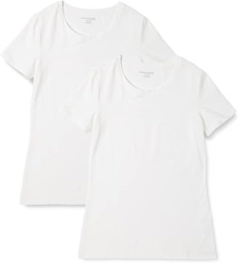 Amazon Essentials Women's Regular-Fit Short-Sleeve Crewneck T-Shirt, Pack of 2, White, L