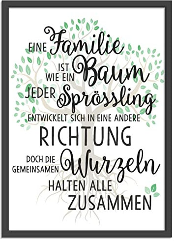 OWLBOOK Geschenk Oma und Opa Geschenke - Bild mit Spruch Familie ist wie ein Baum A4 Format im schwarzem Rahmen - Geschenk Ideen für Oma und Opa Weihnachtsgeschenke Ostergeschenke Oma und Opa