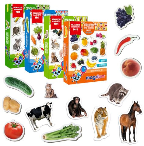 magdum 85 Kinder Magnete Zoo + BAUERNHOFTIERE + Obst + GEMÜSE Foto Magnete Kinder für magnettafel - Magnet Spielzeug Kinder - Kühlschrankmagnete Kinder -Spielzeug ab 3 Jahre - Lernspiele ab 3 Jahre