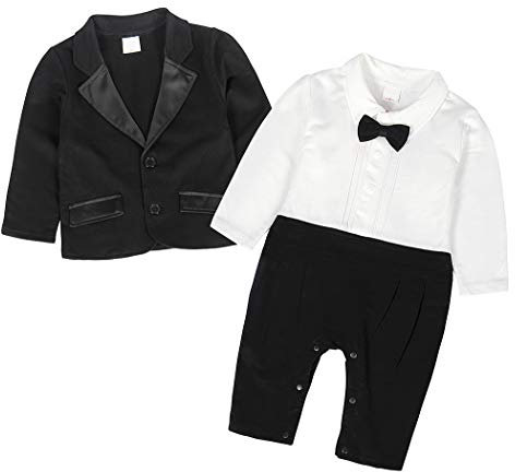 AmzBarley Baby Boys' Suits & Blazers Boy Clothes Christening Wedding Outfit Long Sleeve Tuxedo Waistcoat Clothing Sets Blazer Dress Suit 3-6 Months Black 70