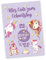 Papierdrachen Postkarte mit Button | Alles Gute zum Geburtstag zum Verschicken und Verschenken | Design Einhorn & Prinzessin | 35mm Button bedruckt mit Geburtstagskind