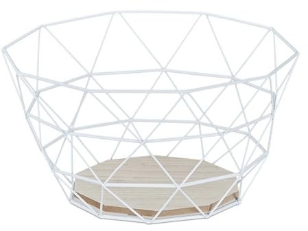 Relaxdays Obstkorb, dekorativer Obstschale, Obst & Gemüse, Eisen & Holz, Industrial Design, HBT: 14,5x28x28 cm, weiß