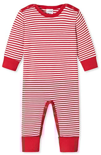 Schiesser Unisex Baby Anzug mit Vario Fuß Kleinkind-Schlafanzüge, rot weiß gestreift, 80