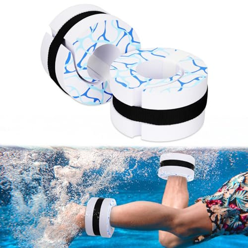BOOSTEADY Swim Aquatic Cuffs,High-Density EVA Water Aerobics Float Ring Fitness Pool Exercise Weights Set, Water Ankles Arms Belts with Adjustable Float for Swim Fitness Training-White