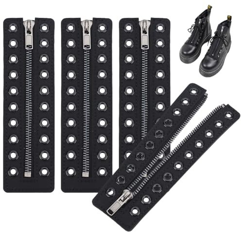 PH PandaHall 2 Paio Inserti con Cerniera per Anfibi Cerniera per Stivali con Lacci in Pelle, 10 Occhielli Neri in Metallo per Lacci per Scarpe per Adulti Uomo Donna Fai Da Te, 17.6x5cm