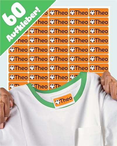 Personalisierte Namensaufkleber für Kinder - Wasserfest (60 Stk, Orange) | Selbstklebende Namensschilder für Kleidung & Gegenstände, Kita, Schule, Personalisierte Namenssticker