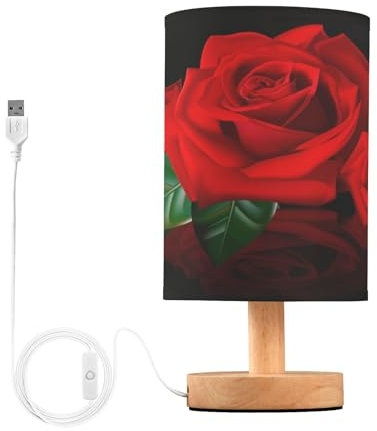 Mnsruu Small Table Lamp for Bedroom Bouquet of Red Roses Table Lamp Nightstand Lamp for Livingroom Office Reading Working Table Desk