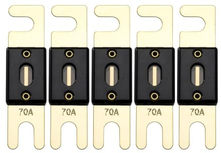 Offgridtec 70A ANL Sicherung Set für 72V DC Systeme, Hochstrom-Streifensicherungen mit Kupferanschlüssen, Niedrigem Kontaktwiderstand, Funken-Schutz, Schraubmontage, DIN43560/1 Zertifiziert, 5er-Pack