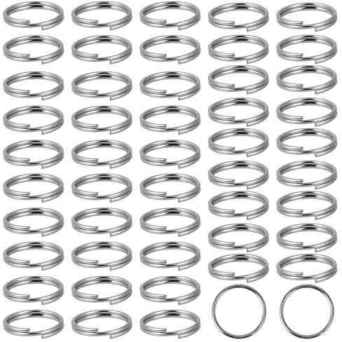 50 Stück 10mm Kleine Schlüsselringe Schlüsselanhänger mit Doppelschlaufen Edelstahl Runde Schlüsselring Silber Spaltringe Split Ringe Schlüsselketten für Schlüssel Organisation, Silber Farbe