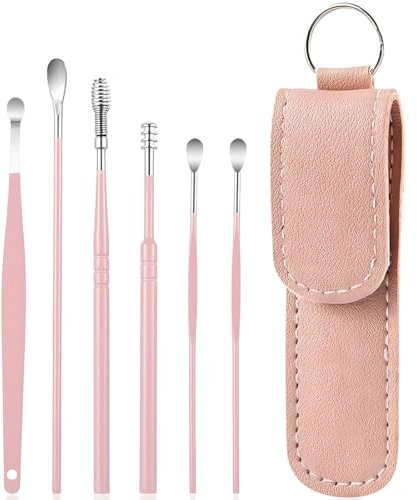 KSJEHW Ohrenschmalz Entferner Set 7 Teilig aus hochwertigem Edelstahl,Premium Edelstahl Tragbar Ohr Reinigung Set, Ohrenreinigung von Erwachsene und Kinder,Ohrenreiniger