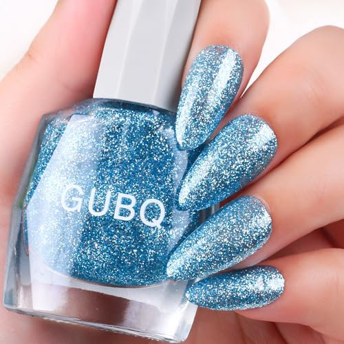 DouborQ Glitter Lake Blue Nail Polish Long-lasting Glossy Nail Art Varnish (15)