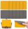 Myir JUN Posavasos Juego de 12 Posavasos 10cm Originales Cuadrados para Copas Posavasos de Cuero de Doble Cara Posavasos Impermeables Termoaislantes y con portavasos（Gris Amarillo）