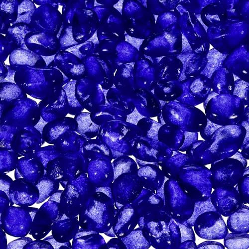 sourcing map Glass Stones, 453g/1 lbs Glass Pebbles Marbles Artificial Beads Gem Stones for Display Vase Filler Terrarium Flowerpot Decoration (5-9 MM, Cobalt Blue)