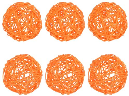 M METERXITY 6-Pack Wicker Rattan Balls 80mm/3.2 Inch Decorative Rattan Balls Orbs Vase Fillers Bowl Fillers for Christmas/Weddings/Thanksgiving/DIY Crafts/Home Decor [Orange]