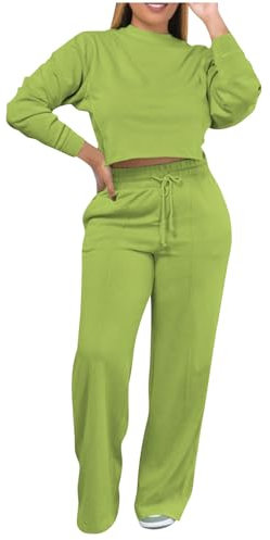 Tuta Sportiva da Donna, con Pantaloni e Felpa, per Sport e Palestra, O-53 Verde Lime, XL