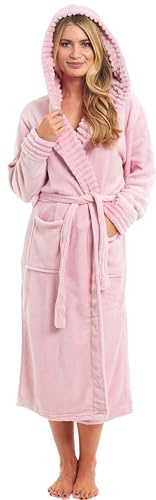 KATE MORGAN Ladies Dressing Gown Fluffy Super Soft Hooded Bathrobe for Women Plush Fleece Perfect Loungewear Long Robe | Gifts for Women