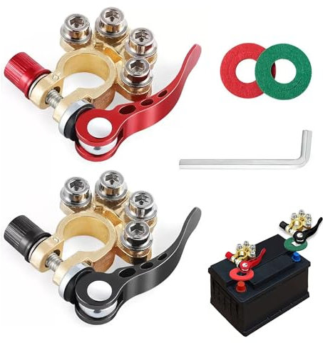 2 Stück Batterieklemmen, 4 Wege Batterieklemmen 12V Polklemme, Messing Polklemmen Positiver Negativer Batterieanschluss, Messing Batteriepolklemmen für Auto Schiffe