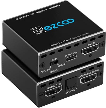 4K@120Hz HDMI 2.1 eARC Audio Extractor D-olby Atmos Vision VRR ALLM CEC Bypass HDCP2.3 SPDIF Output Plug & Play for Soundbars/Sono-s ARC/eARC/PS5/Xbox