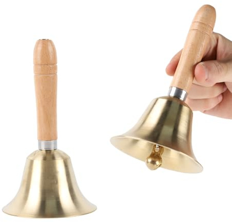LdawyDE Handglocke Messing, Metall Glocke mit Holzgriff, Weihnachtsglöckchen, Hand Tischglocke Geeignet für Restaurant, Familie, Schule oder Festivaldekoration