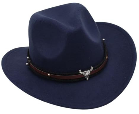 CLSSLVVBN Cowboyhut im Westernstil, modische Kappe für Mädchen und Teenager, ideal für Outdoor Aktivitäten im Sommer, Disco Cowboyhut, perfekt für Camping, Kostümpartys, Marineblau, 54 cm