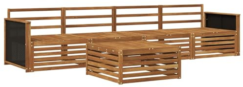 vidaXL Outdoor-Sofagarnitur 5 pcs Natur Massivholz Akazie, Gartenmöbel, Moderne Sitzgruppe, L-förmiges Sofa für Terrasse, relaxen im Lounge-Stil
