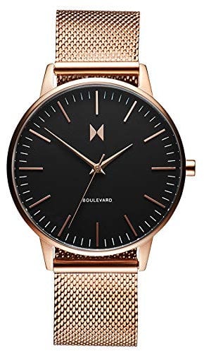 MVMT Women's Minimalist Vintage Watch, Black Rose Gold Mesh, Adult