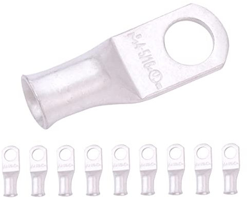 SELTERM 4 AWG (25 mm²) - 5/16 (M8) ⌀ Hole UL Marine Grade Wire Lugs, Battery Cable Ends, Tinned Copper Eyelets, Tubular Ring Terminal Connectors [B34] - 10 Pack