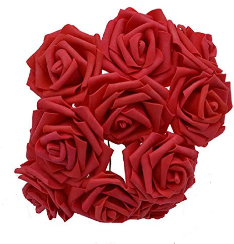 Yalulu 50 Stück 8CM Foamrosen Schaumrosen Blumenköpfe Schaumköpfe Künstliche Kunstblumen Rosen Rosenköpfe Brautstrauß Party Hause Deko (Rot)