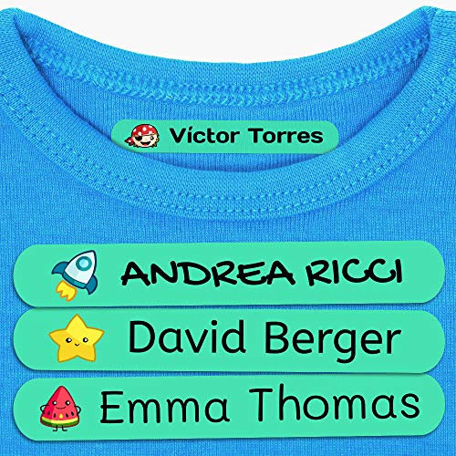 50 Personalised Iron-on Labels, of 6 x 1 cms, to Mark The Clothes. Color Turquoise (for Iron)