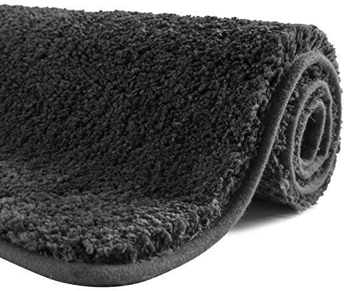 SFLXO 100cm x 60cm Non Slip Bath Mat Machine Washable Durable Soft Fluffy Microfiber Bathroom Mat Water Absorbent Bath Rug Deep Grey