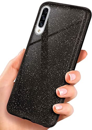 ONEFLOW Glitter Case für Samsung Galaxy A50 / A30s Glitzer Handyhülle mit Kameraschutz, Stylische Hülle Glitzernd, Dünne TPU Schutzhülle für Damen, Glitzerhülle Qi kompatibel, Schwarz