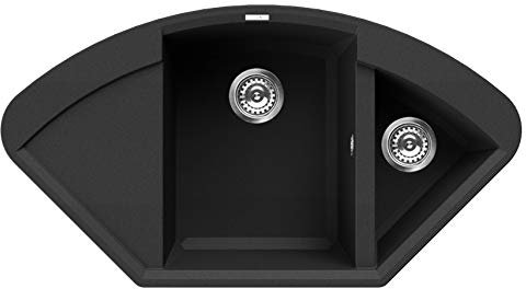 Elleci Lavello Incasso Easy Corner 2 Vasche Angolare con Gocciolatoio 105,7x57,5 Granitek (Nero Full Black)