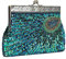 Kwolf Abendtasche für Damen, Vintage-Stil, Pailletten, Perlen, Pfau, Abendtasche, Handtasche, für Hochzeit, Party, Cocktail, blau - peacock blue, Einheitsgröße