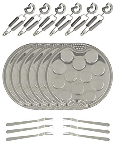MENASTYL - Service à escargots de 18 pièces - 5040063 - 6 assiettes à 12 escargots Ø19cm + 6 pinces à escargots + 6 fourchettes à escargots en acier inoxydable