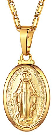 Suplight Jungfrau Maria Anhänger Halskette 18k vergoldet Oval Medaille mit 50+5cm verstellbar Kette Damen Collier religiöser Modeschmuck