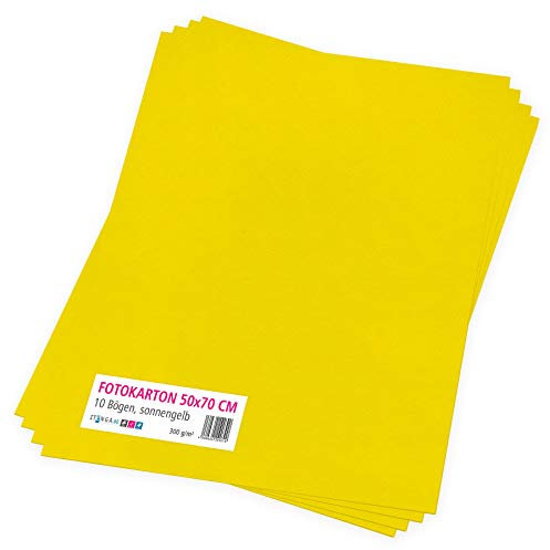 itenga Fotokarton 10 Blatt 50 x 70 cm 300 g/qm - Tonpapier Tonkarton Druckerpapier Bastelpapier Bogen durchgefärbt zum kreativen Gestalten und Basteln (Sonnengelb)