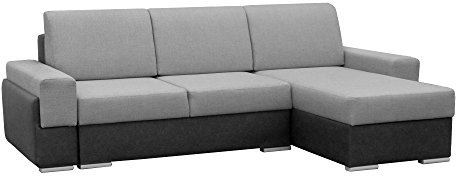 MOEBLO Ecksofa mit Schlaffunktion mit Bettkasten Sofa Couch L-Form Polstergarnitur Wohnlandschaft Polstersofa mit Ottomane Couchgranitur mit Bettfunktion - Aldo (Dunkelgrau, Ecksofa Rechts)