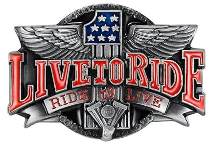BOBIJOO Jewelry - Gürtelschnalle mit der Amerikanischen Flagge Live to Ride-USA Bronze Dornschließe Metall-Biker Gürtel